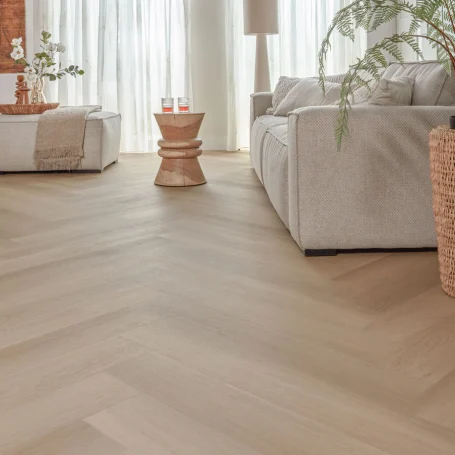 Floer Walvisgraat Click Vinyl vloer Zwaardvis Zand woonkamer